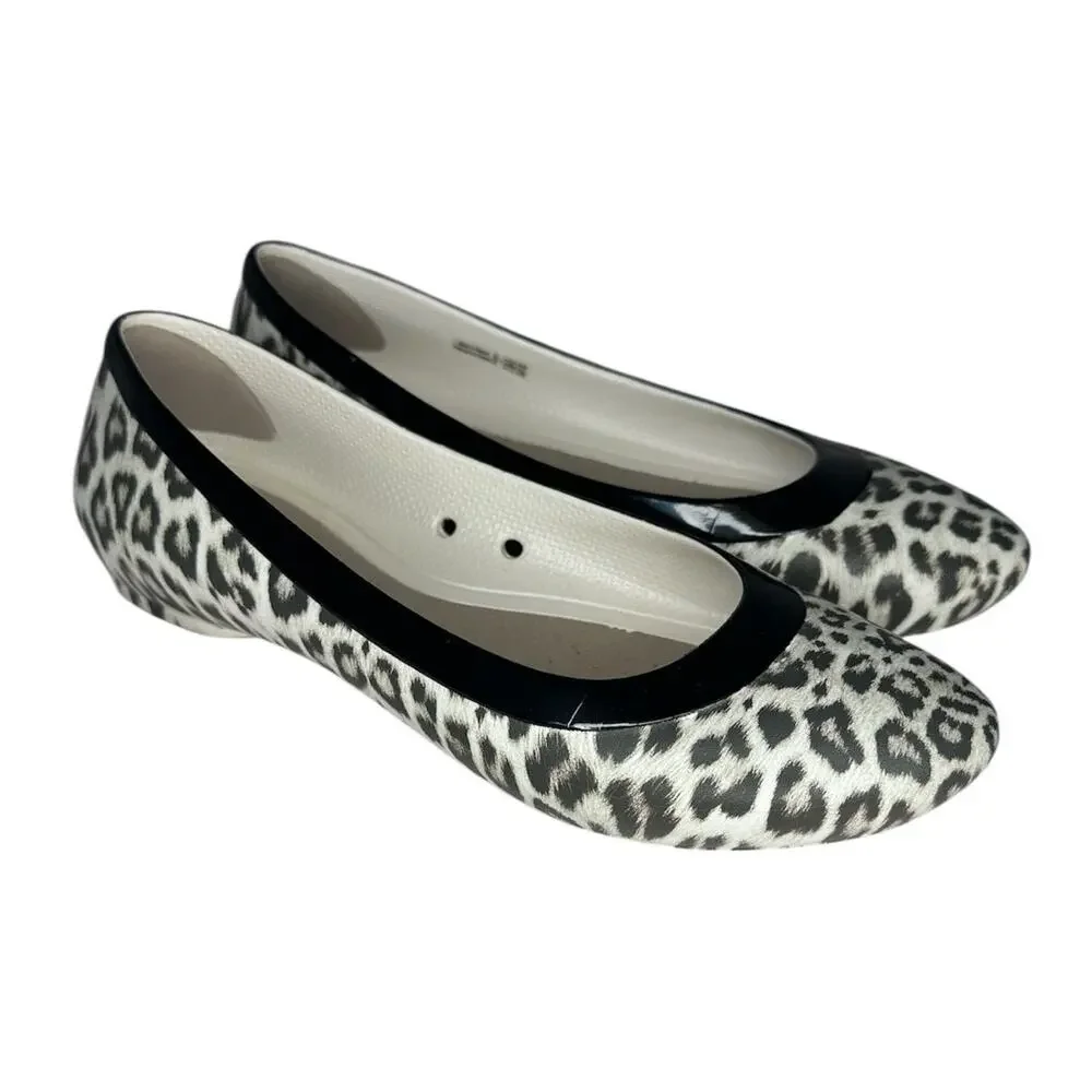 Crocs Lina Leopard Print Graphic Flats Size 7